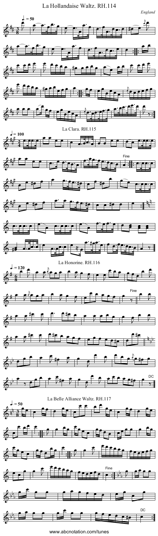 La Hollandaise Waltz. RH.114 - staff notation