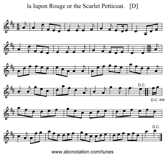 la Iupon Rouge or the Scarlet Petticoat.   [D] - staff notation