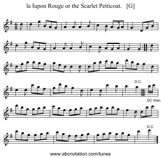 la Iupon Rouge or the Scarlet Petticoat.   [G] - staff notation