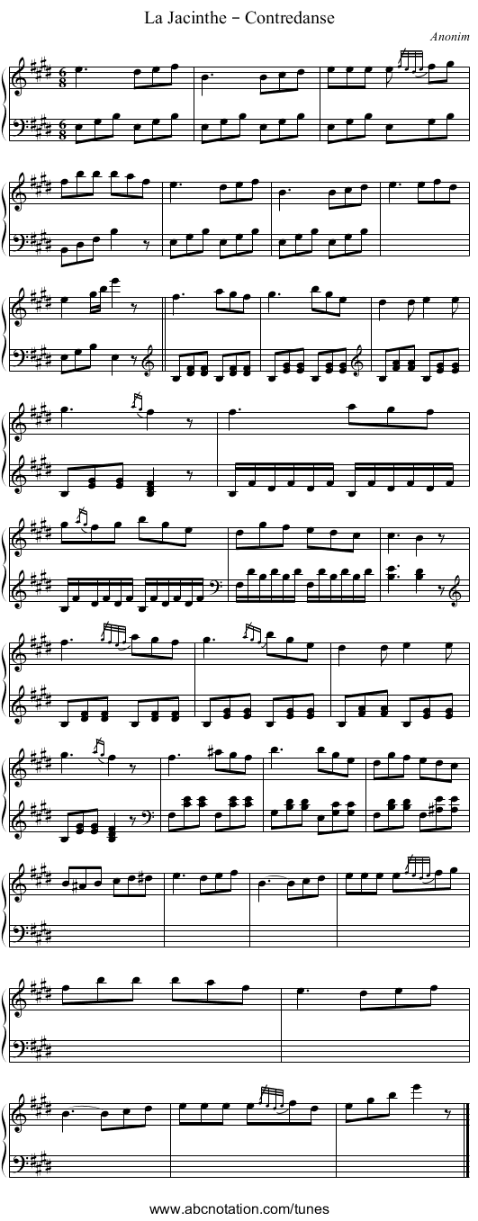 La Jacinthe – Contredanse - staff notation