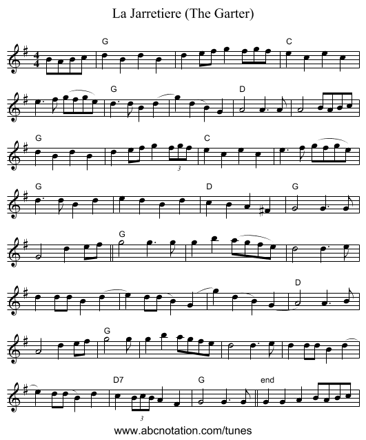 La Jarretiere (The Garter) - staff notation