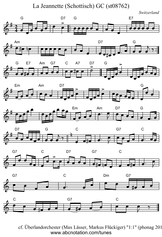 La Jeannette (Schottisch) GC (st08762) - staff notation