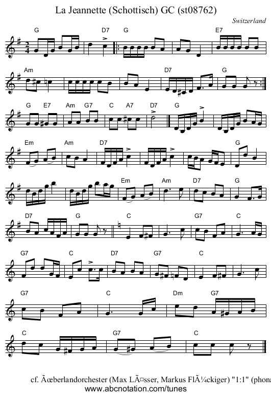 La Jeannette (Schottisch) GC (st08762) - staff notation