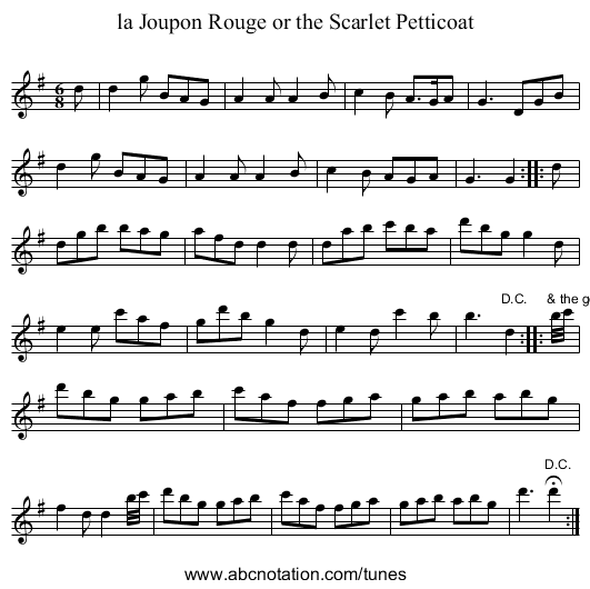 la Joupon Rouge or the Scarlet Petticoat - staff notation