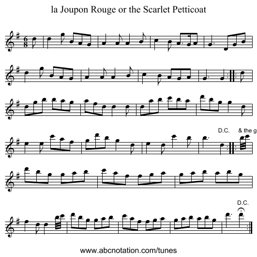 la Joupon Rouge or the Scarlet Petticoat - staff notation