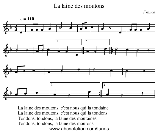 La laine des moutons - staff notation