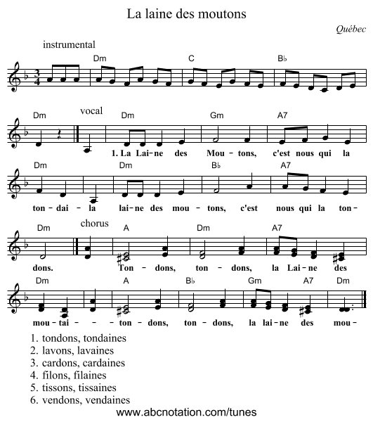 La laine des moutons - staff notation