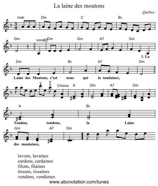La laine des moutons - staff notation