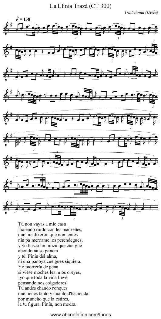 La Llínia Trazá (CT 300) - staff notation