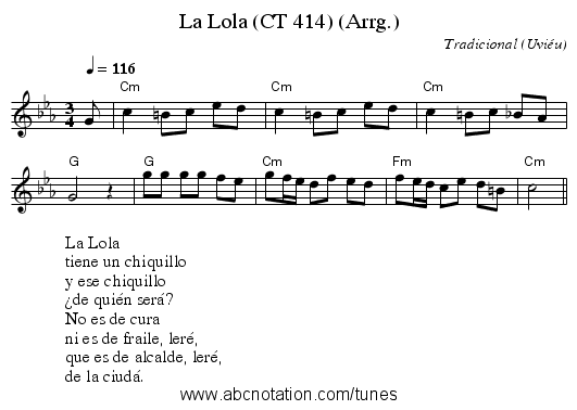 La Lola (CT 414) (Arrg.) - staff notation