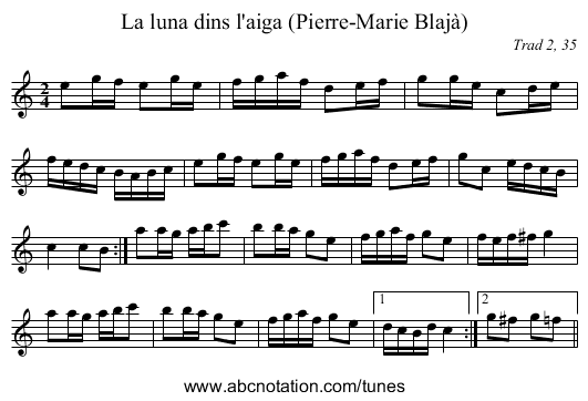 La luna dins l'aiga (Pierre-Marie Blajà) - staff notation