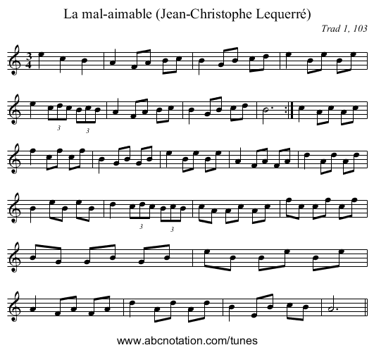 La mal-aimable (Jean-Christophe Lequerré) - staff notation