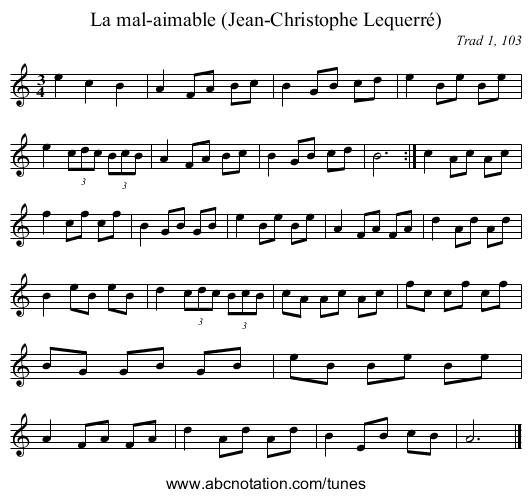 La mal-aimable (Jean-Christophe Lequerré) - staff notation