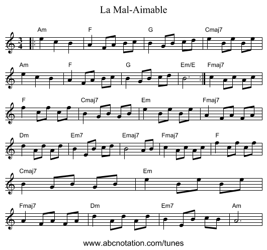 La Mal-Aimable - staff notation