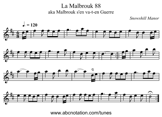 La Malbrouk 88 - staff notation