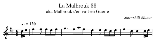 La Malbrouk 88 - staff notation