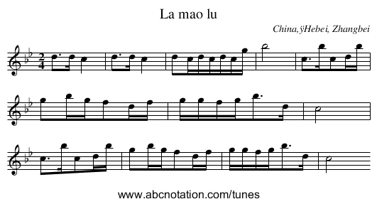 La mao lu - staff notation