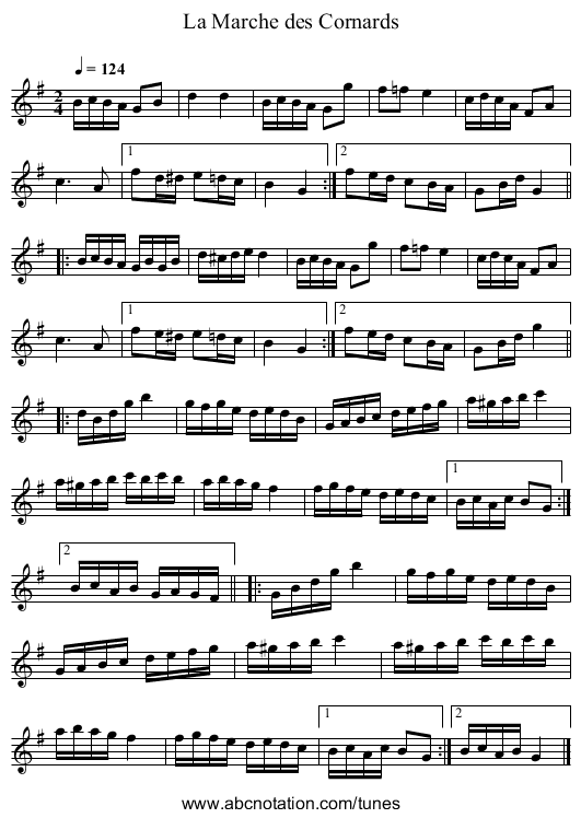 La Marche des Cornards - staff notation