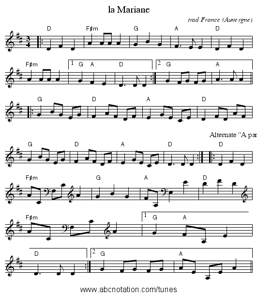 la Mariane - staff notation