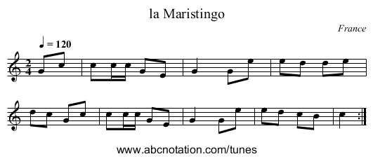 la Maristingo - staff notation