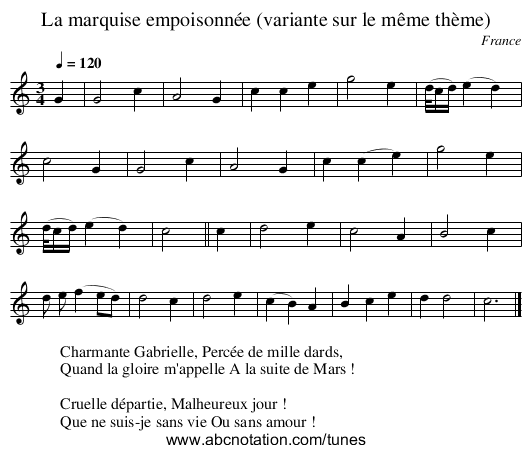 La marquise empoisonnée (variante sur le même thème) - staff notation