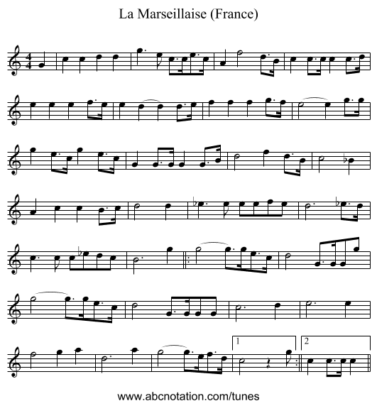 La Marseillaise (France) - staff notation