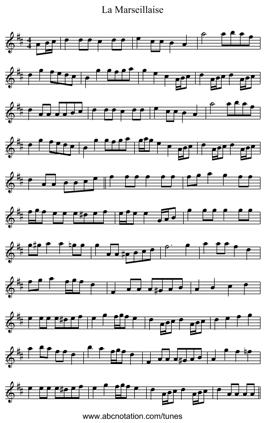 La Marseillaise - staff notation