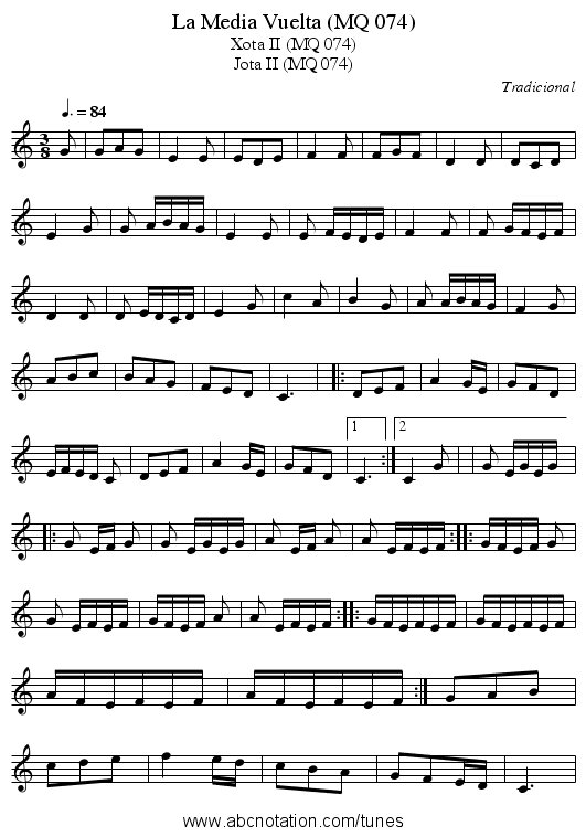 La Media Vuelta (MQ 074) - staff notation