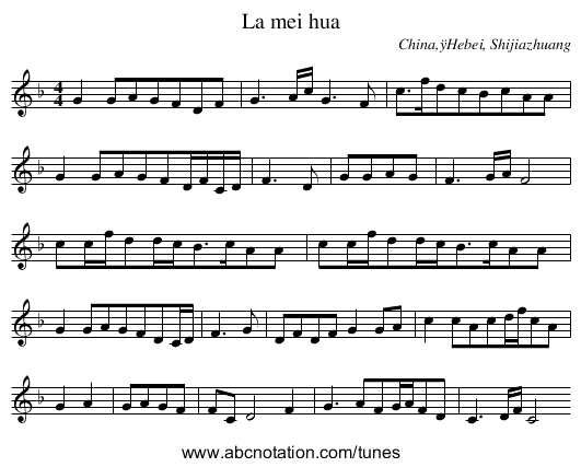 La mei hua - staff notation