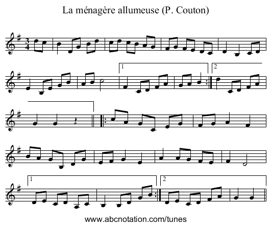 La ménagère allumeuse (P. Couton) - staff notation