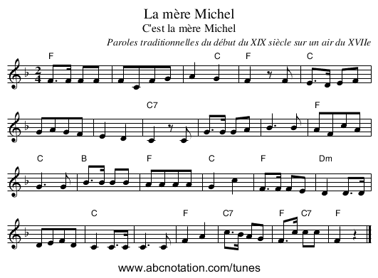 La mère Michel - staff notation