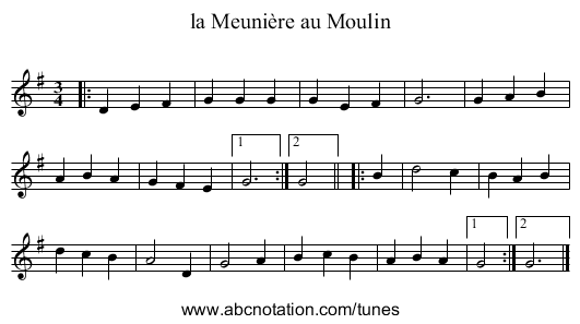 la Meunière au Moulin - staff notation