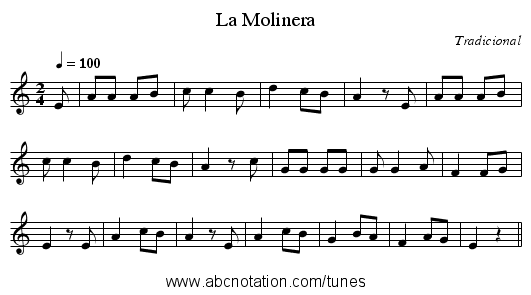La Molinera - staff notation