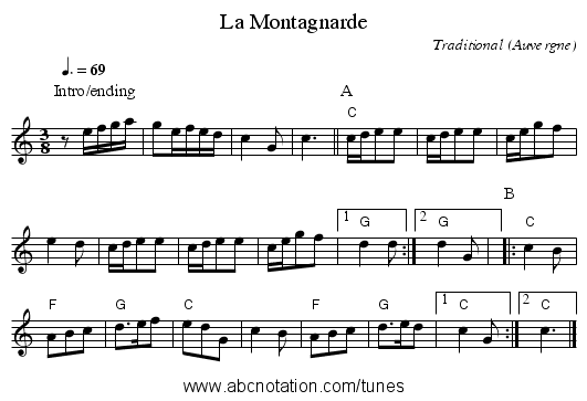 La Montagnarde - staff notation