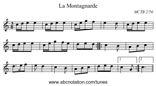 La Montagnarde - staff notation
