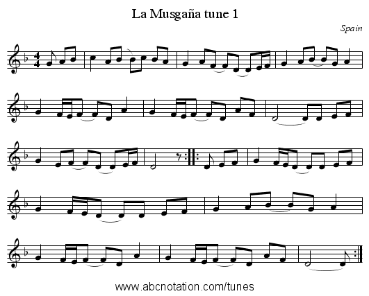La Musgaña tune 1 - staff notation