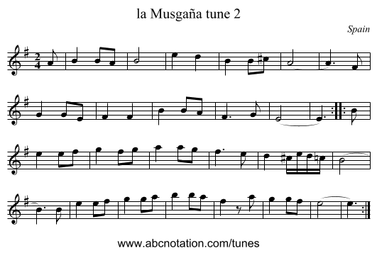 la Musgaña tune 2 - staff notation