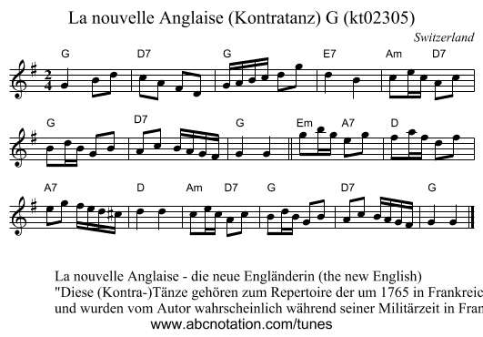 La nouvelle Anglaise (Kontratanz) G (kt02305) - staff notation