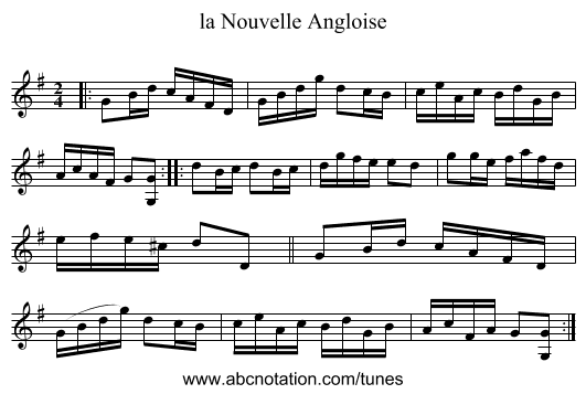 la Nouvelle Angloise - staff notation