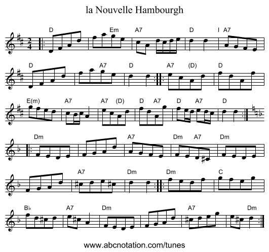 la Nouvelle Hambourgh - staff notation