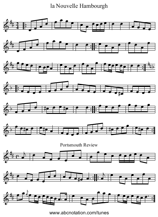 la Nouvelle Hambourgh - staff notation