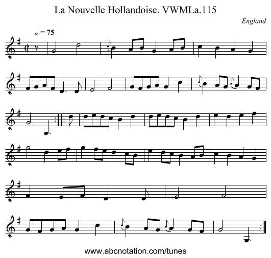 La Nouvelle Hollandoise. VWMLa.115 - staff notation
