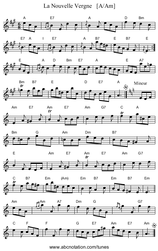 La Nouvelle Vergne   [A/Am] - staff notation