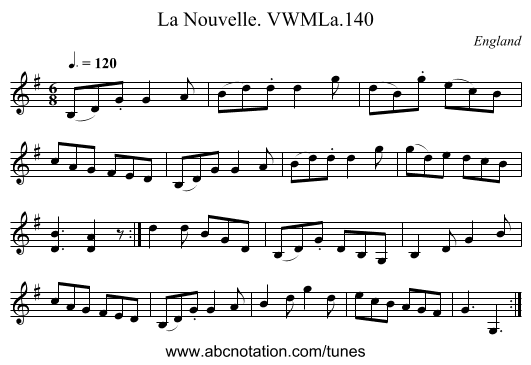 La Nouvelle. VWMLa.140 - staff notation