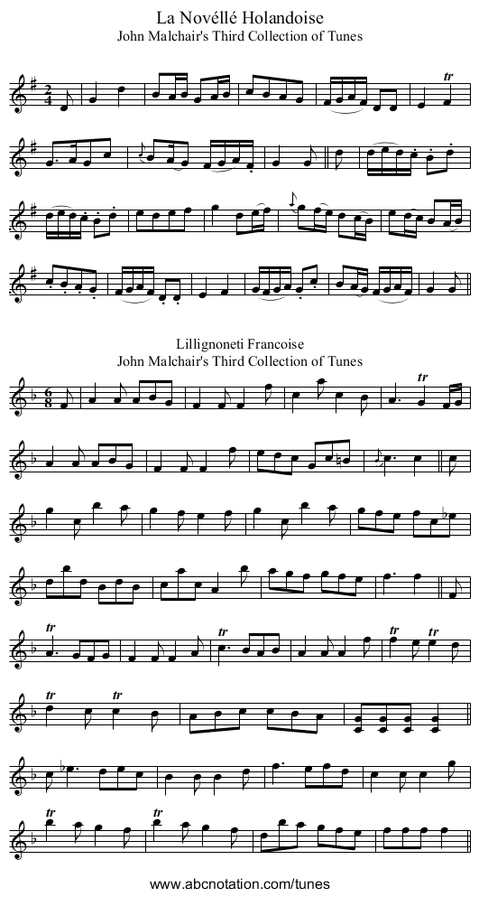La Nov&eacute;ll&eacute; Holandoise - staff notation