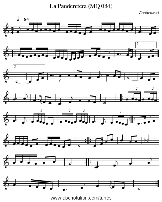 La Panderetera (MQ 034) - staff notation