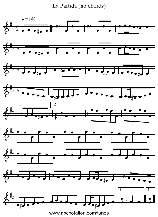 La Partida (no chords) - staff notation