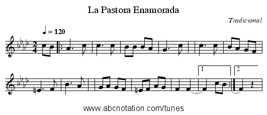 La Pastora Enamorada - staff notation