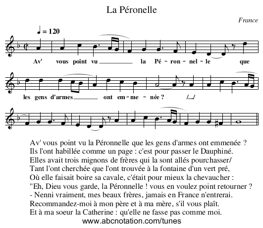 La Péronelle - staff notation