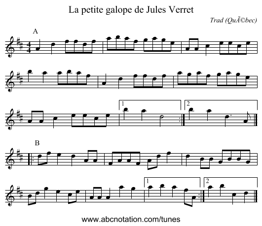 La petite galope de Jules Verret - staff notation